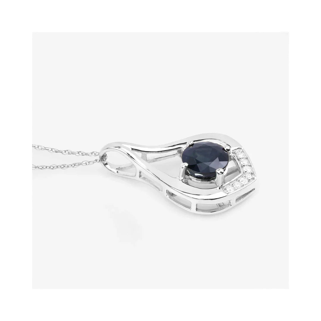 Genuine 10K Blue Sapphire Diamond Cocktail Pendant
