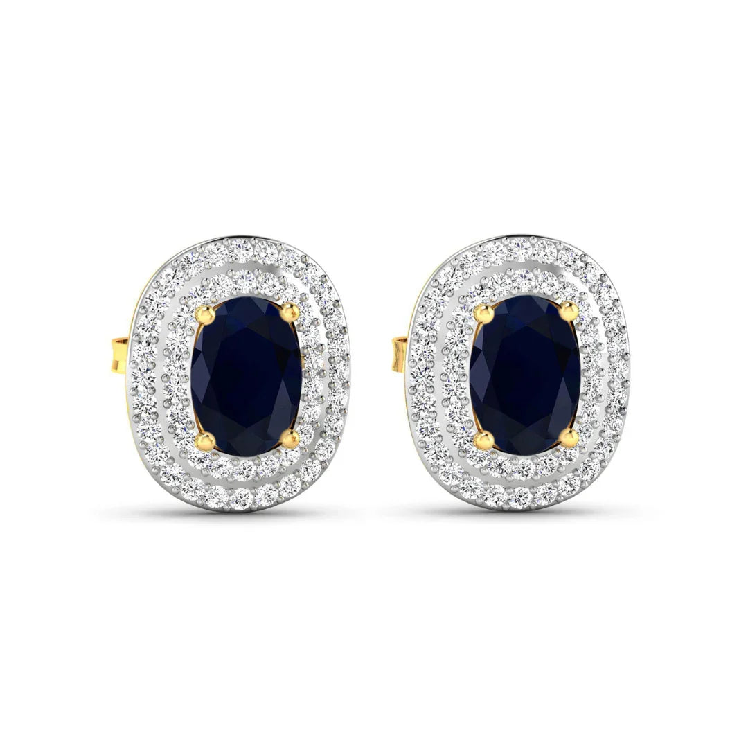 Genuine White Diamond and Blue Sapphire Studs