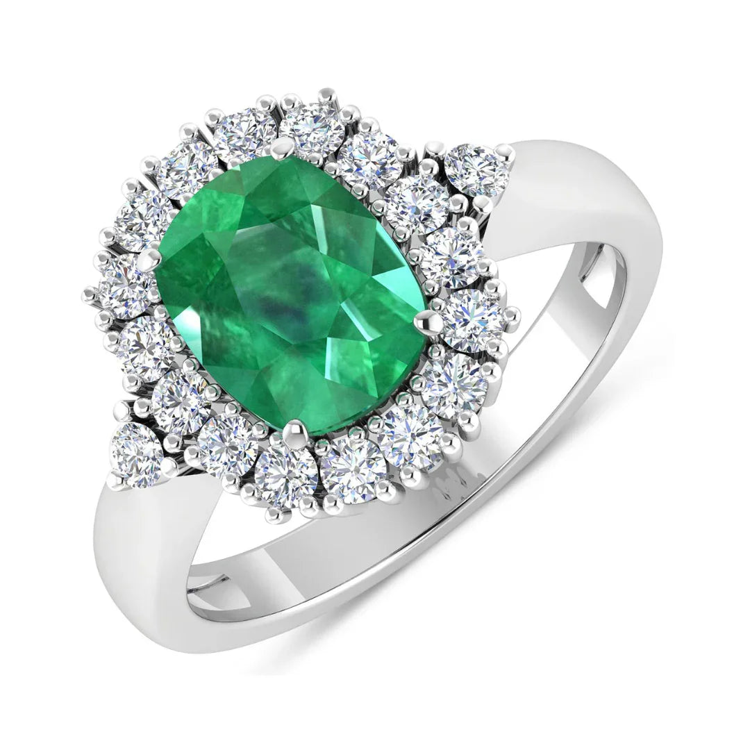 Genuine Diamond Zambian Emerald Cushion Cut Ring