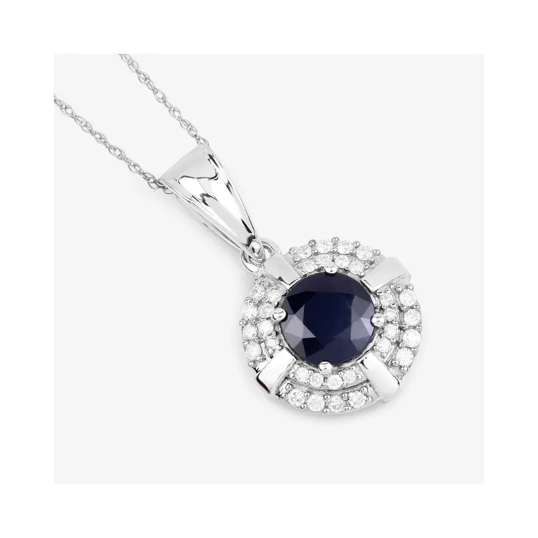 Genuine 10K Blue Sapphire Diamond Halo Pendant