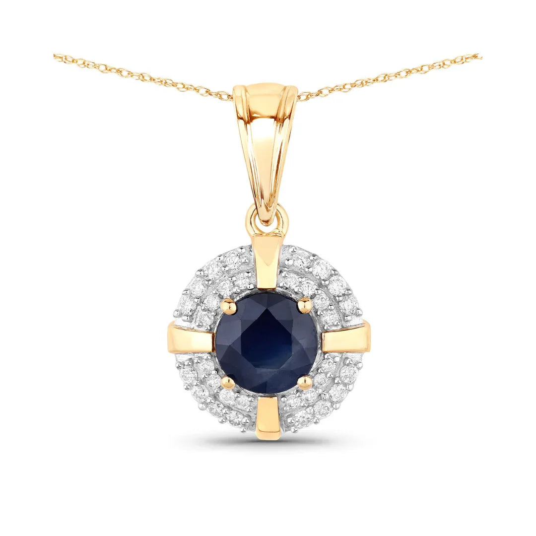 Genuine 10K Blue Sapphire Diamond Halo Pendant