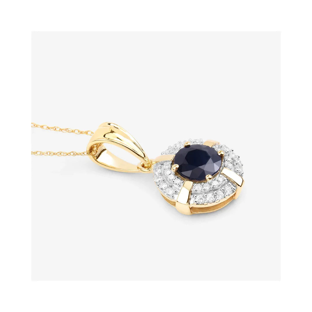 Genuine 10K Blue Sapphire Diamond Halo Pendant