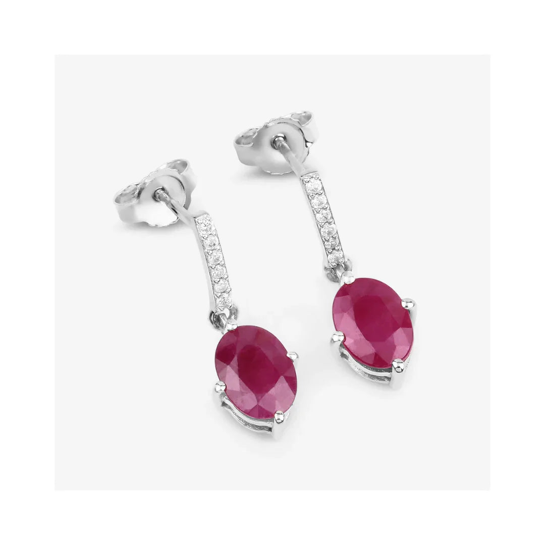 Genuine Ruby and White Diamond 10K Gold Earrings