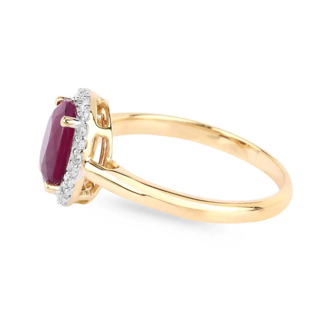 Genuine 10K Pink Ruby and Diamond Halo Ring