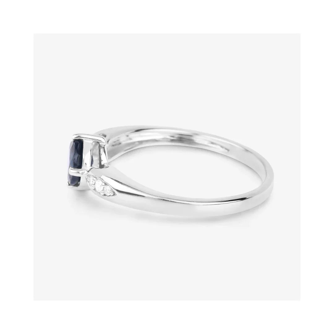 Genuine 10K Blue Sapphire Diamond Cocktail Ring