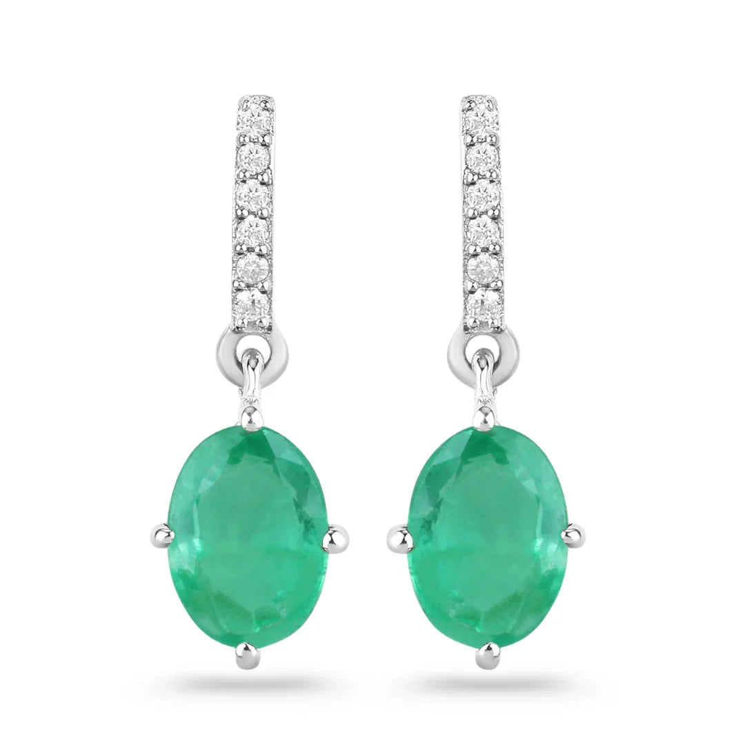 Genuine Zambian Emerald Diamond 10K Gold Oval Earrings