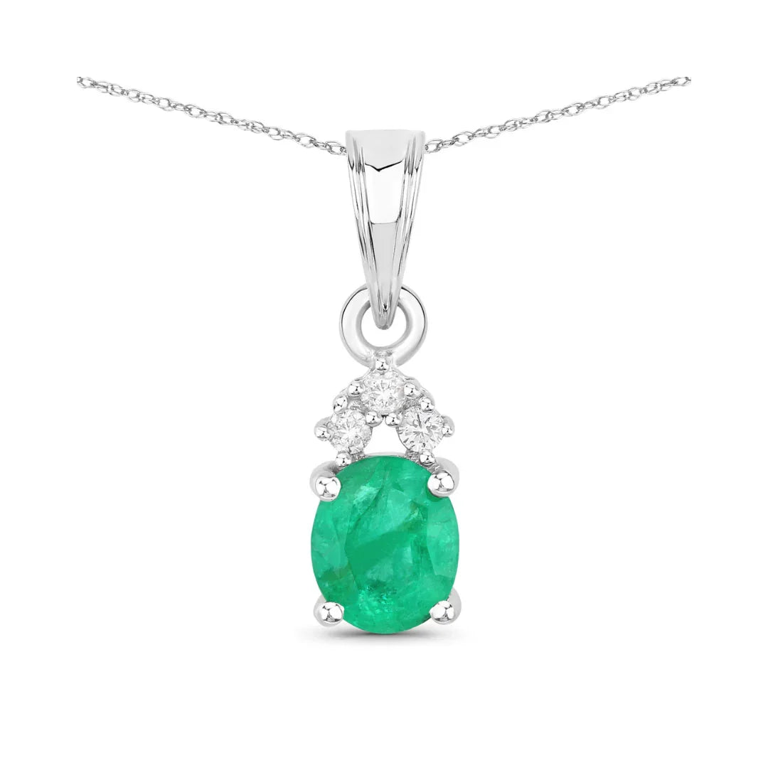 Genuine 10K Zambian Emerald Diamond Solitaire Pendant
