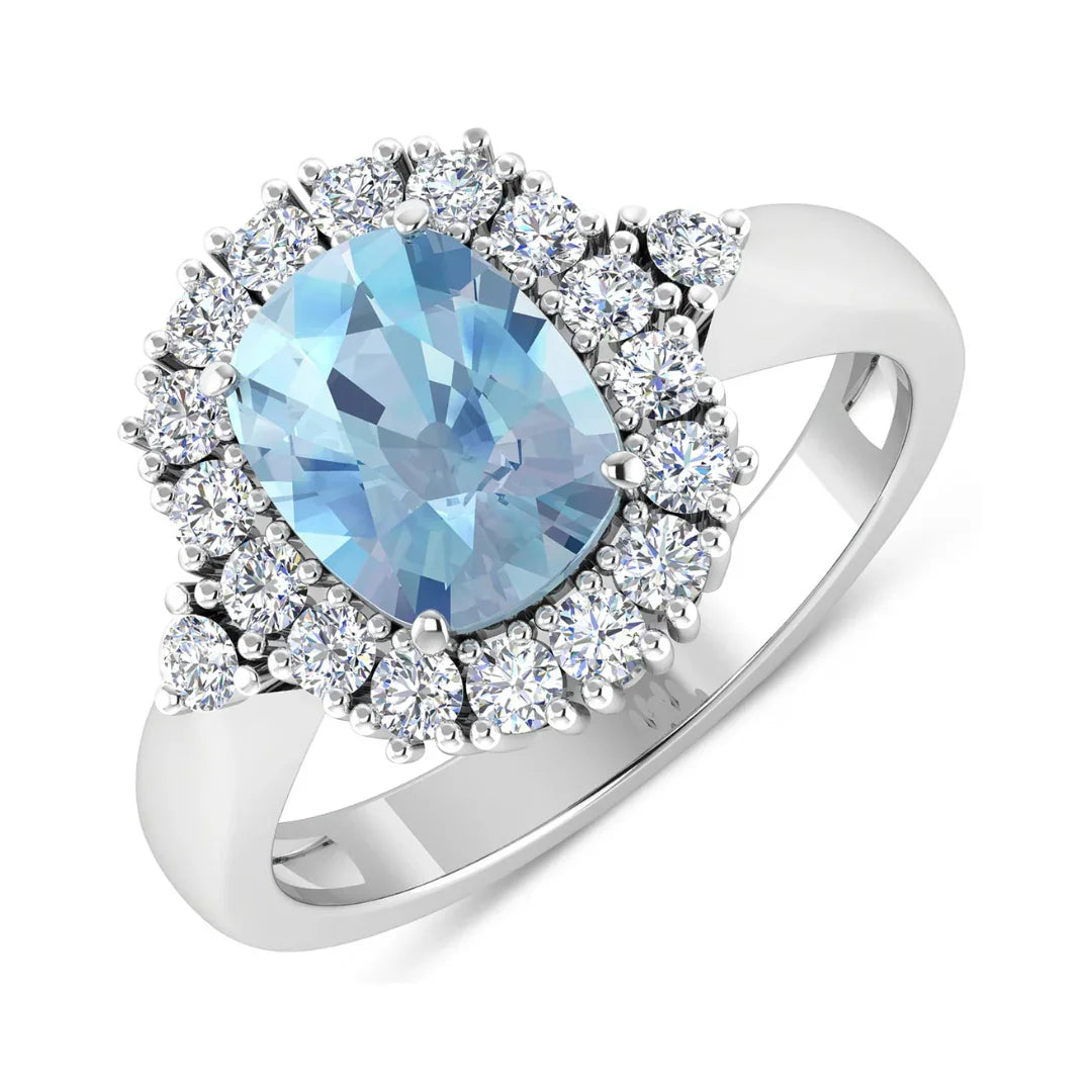 Genuine Diamond and Aquamarine Halo Ring