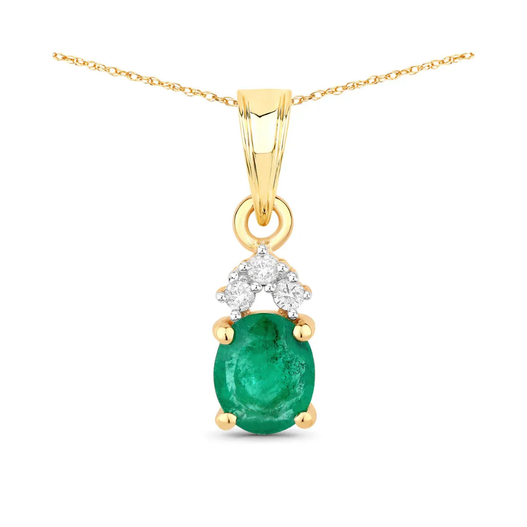 Genuine 10K Zambian Emerald Diamond Solitaire Pendant