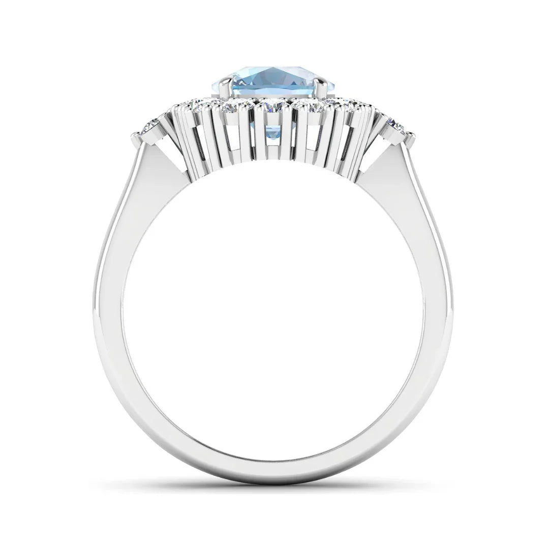 Genuine Diamond and Aquamarine Halo Ring