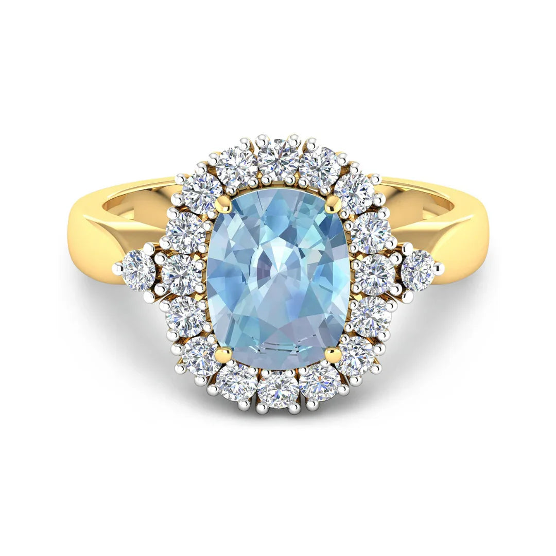 Genuine Diamond and Aquamarine Halo Ring