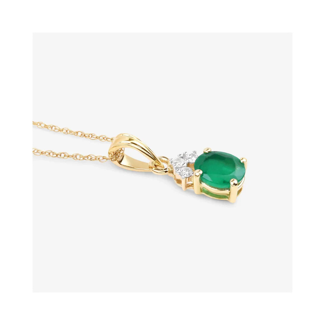 Genuine 10K Zambian Emerald Diamond Solitaire Pendant
