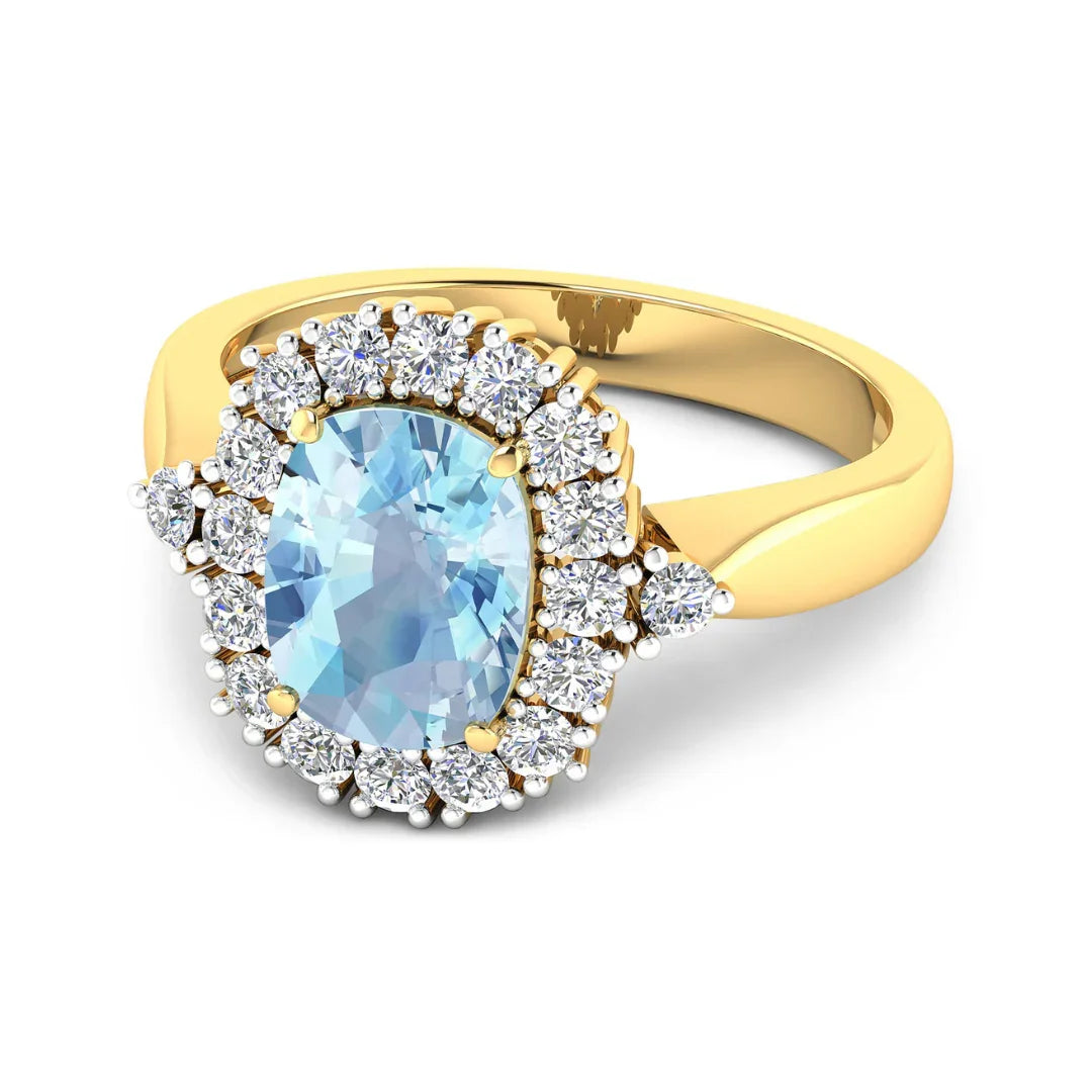 Genuine Diamond and Aquamarine Halo Ring