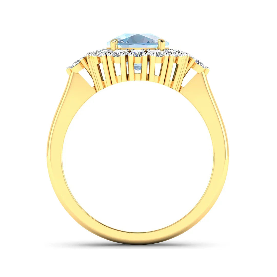 Genuine Diamond and Aquamarine Halo Ring