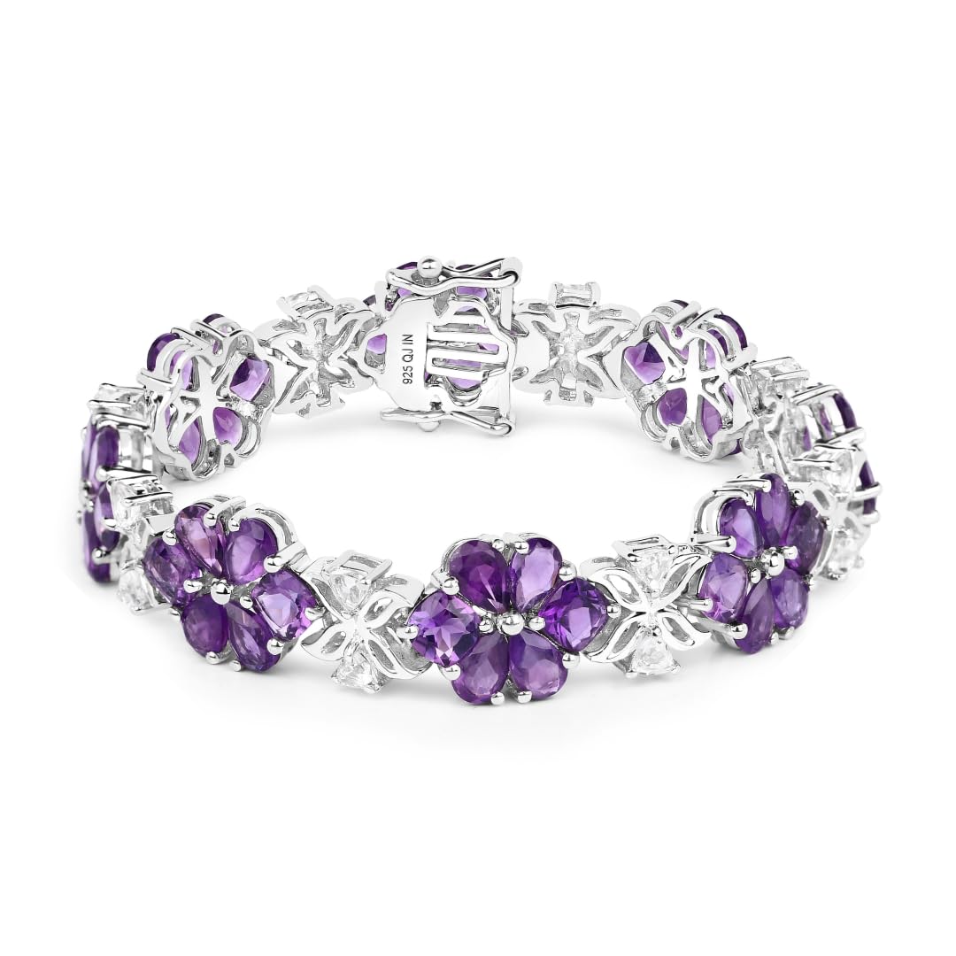 Natural Amethyst Flower Tennis Bracelet Silver Fine Color Jewels