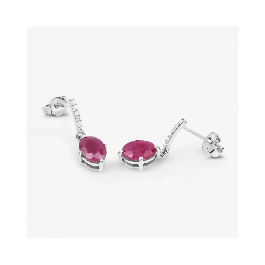 Genuine Ruby and White Diamond 10K Gold Earrings