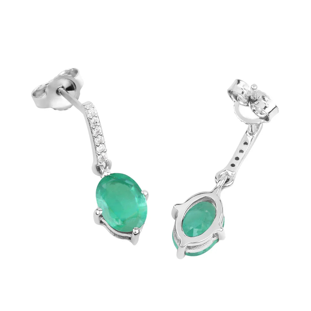 Genuine Zambian Emerald Diamond 10K Gold Oval Earrings