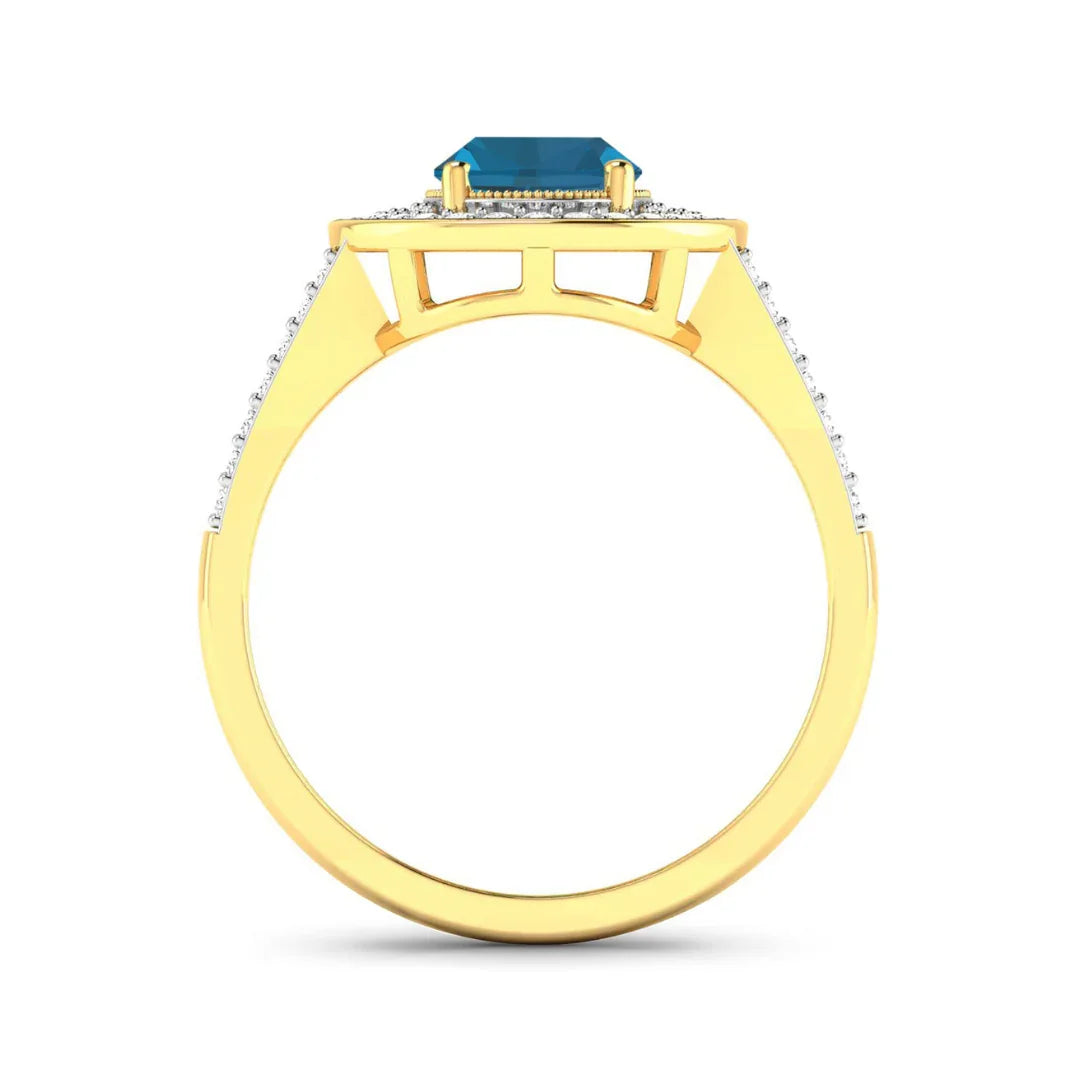 Genuine White Diamond and London Blue Topaz Halo Ring