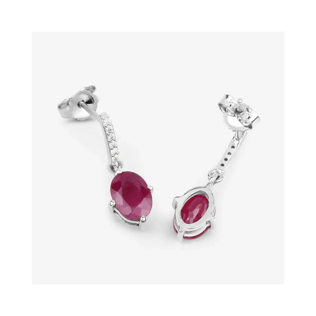 Genuine Ruby and White Diamond 10K Gold Earrings