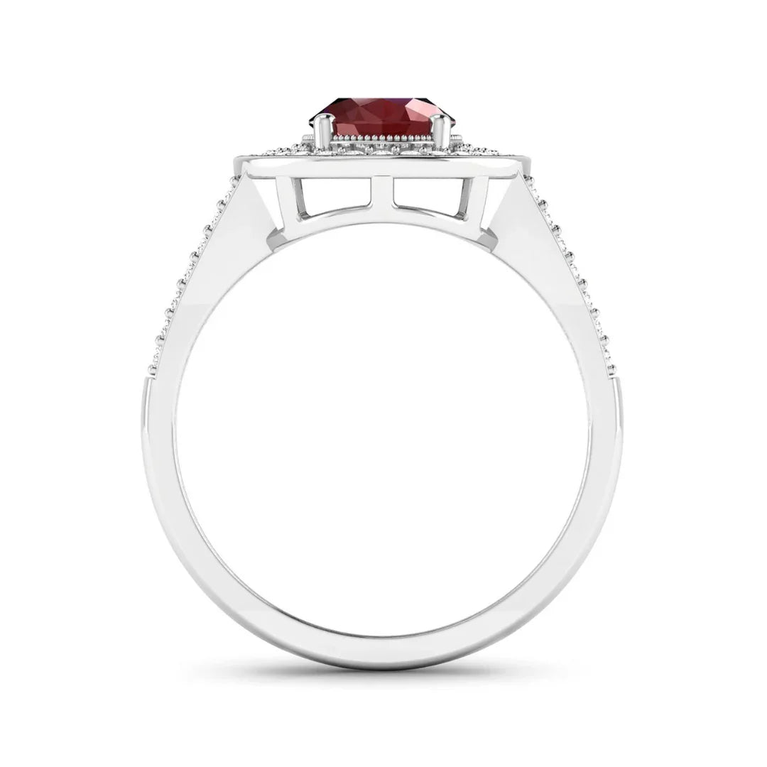 Genuine White Diamond and Ruby Halo Ring