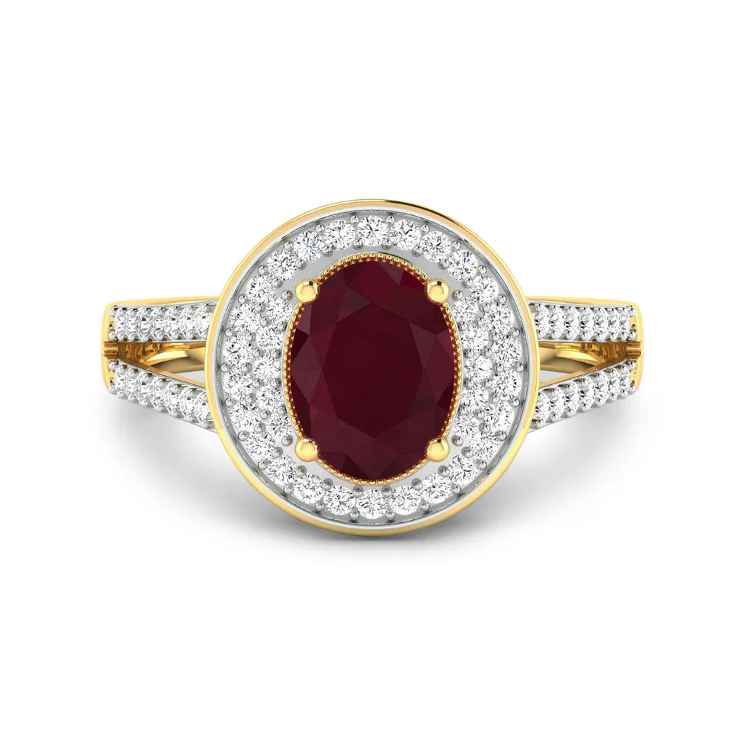 Genuine White Diamond and Ruby Halo Ring