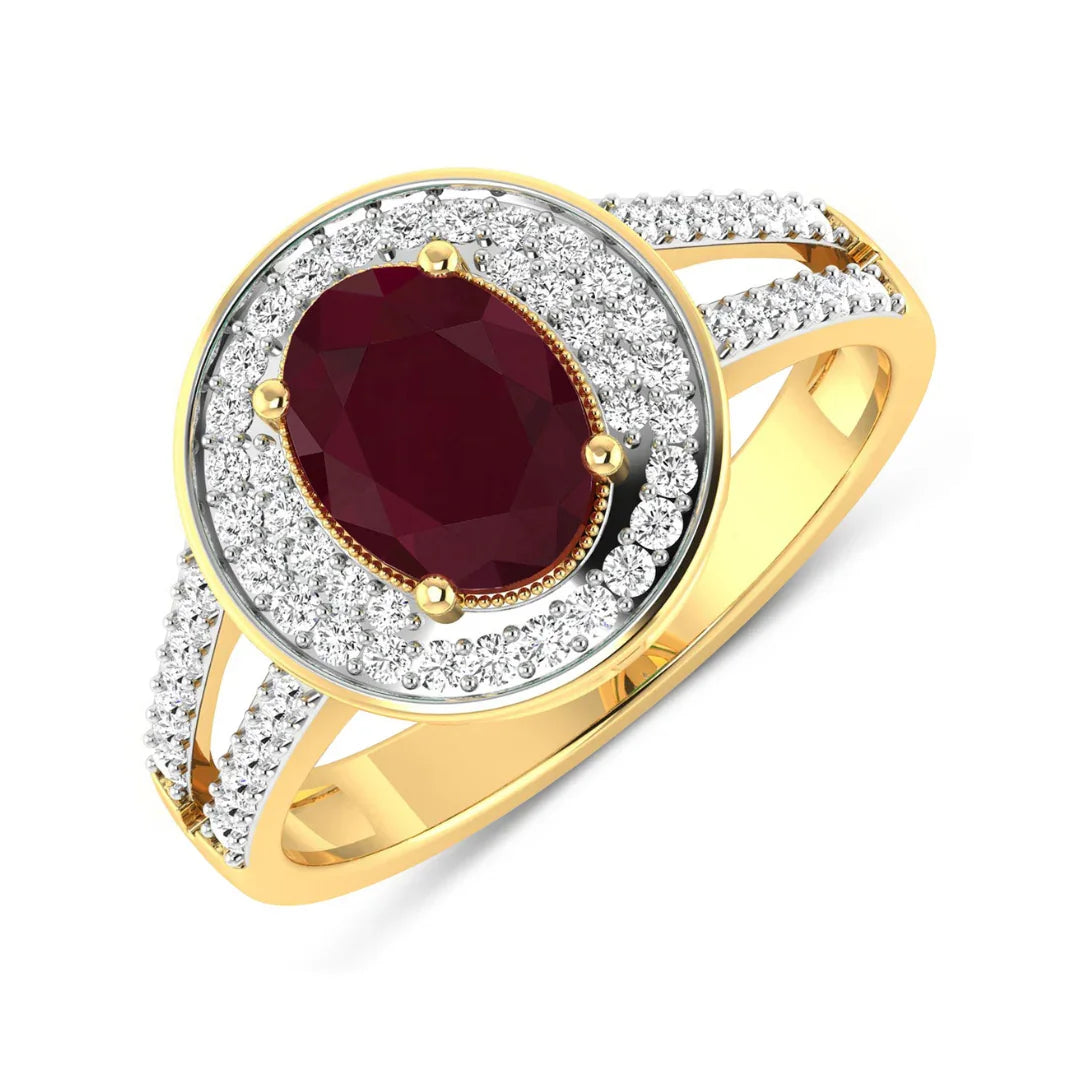 Genuine White Diamond and Ruby Halo Ring