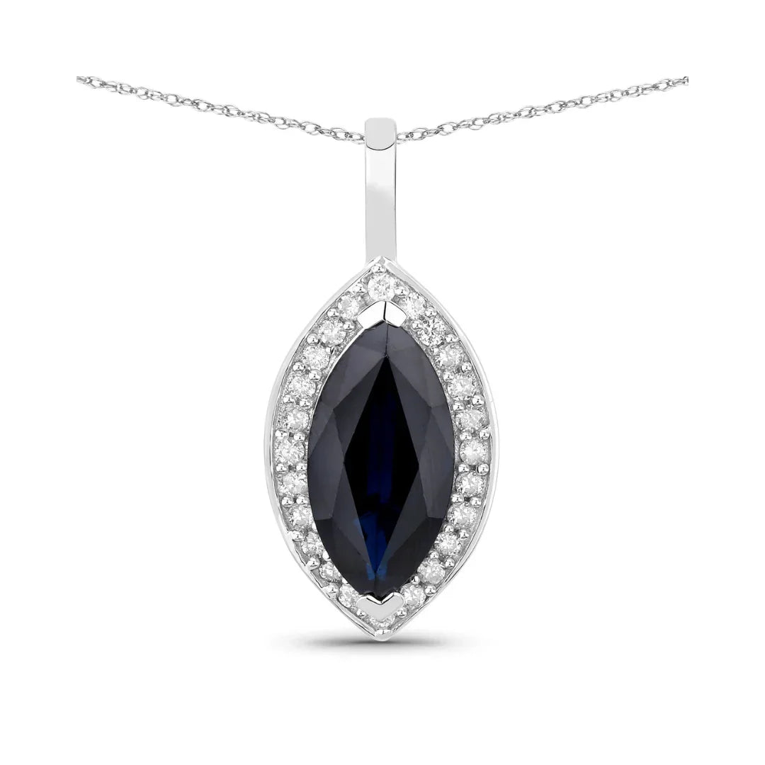Genuine Blue Sapphire and Diamond Halo Pendant