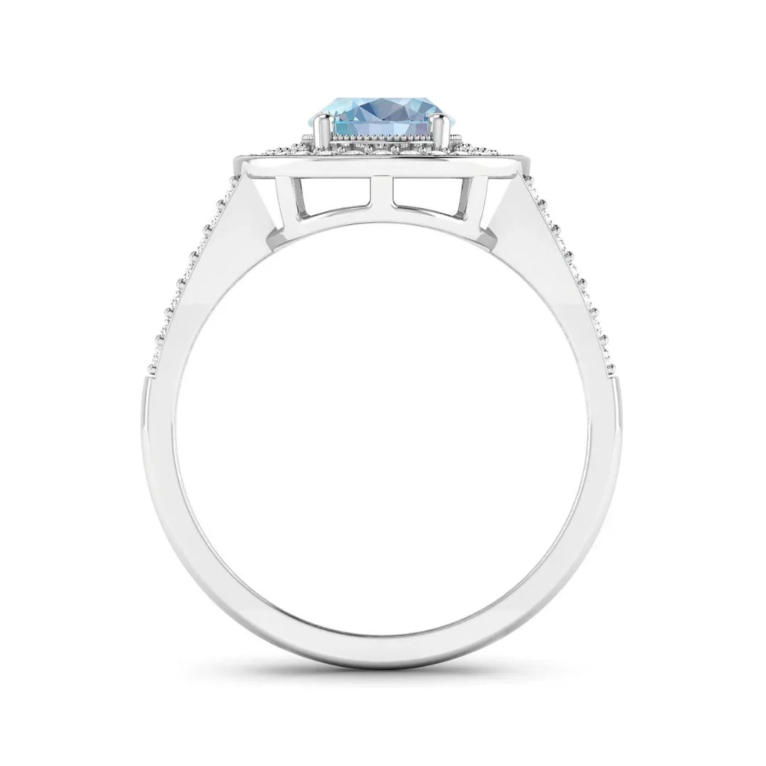 Genuine Aquamarine Diamond Halo Ring