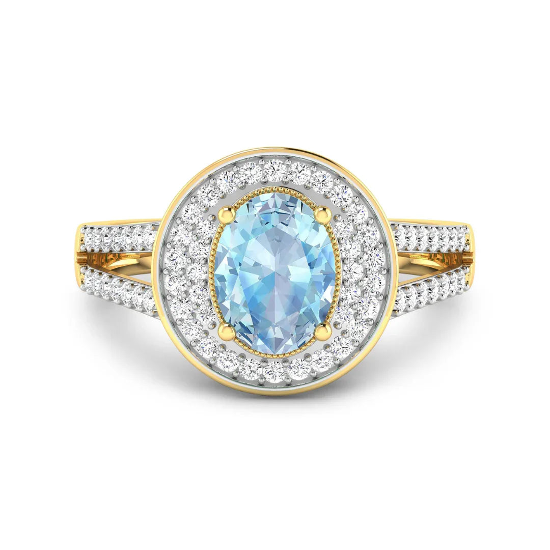 Genuine Aquamarine Diamond Halo Ring