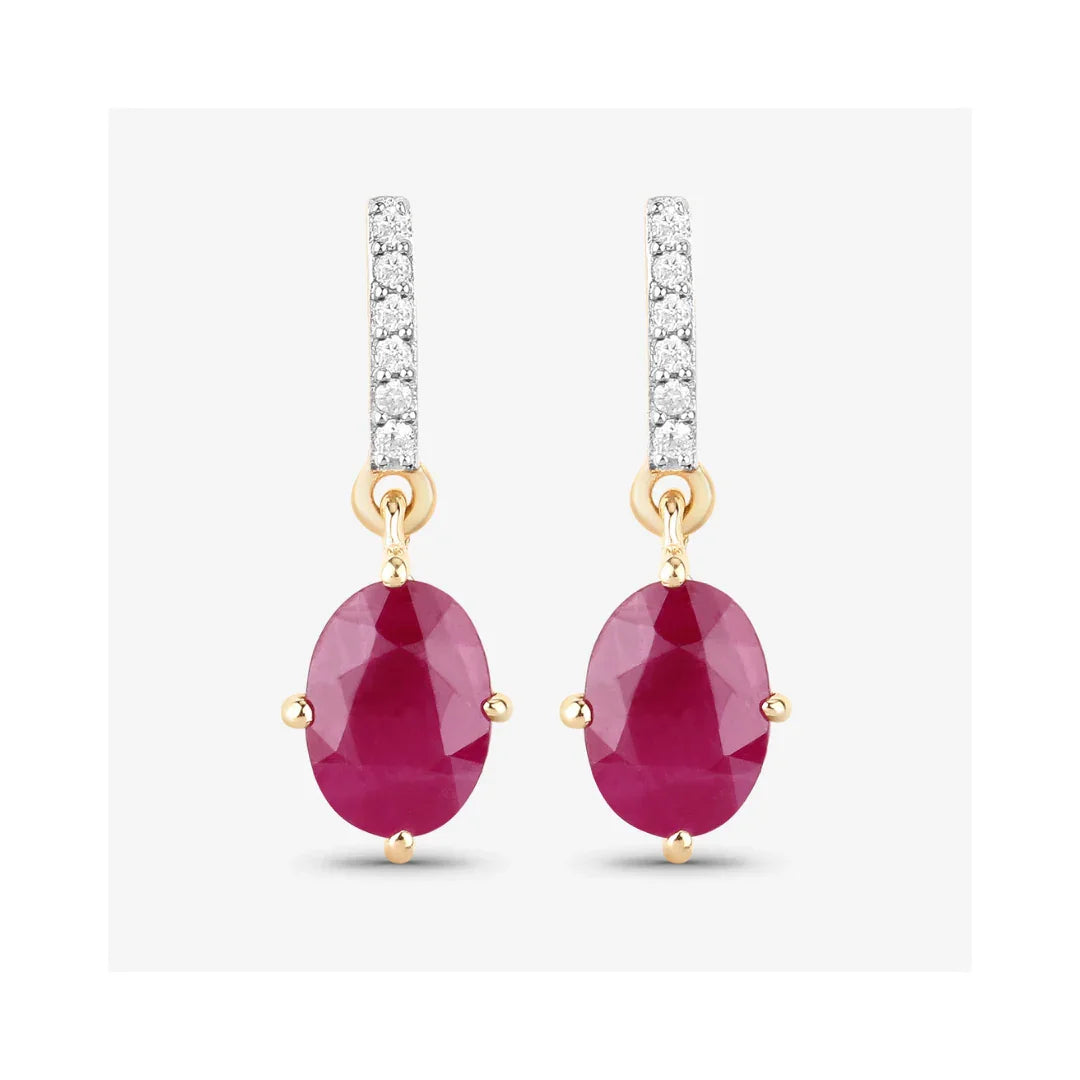 Genuine Ruby and White Diamond 10K Gold Earrings