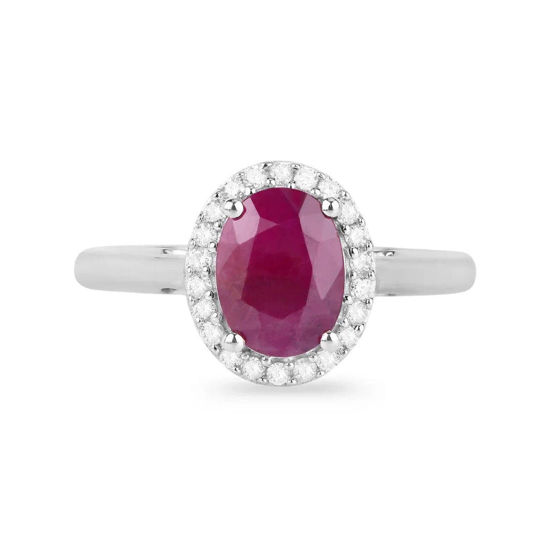 Genuine 10K Pink Ruby and Diamond Halo Ring