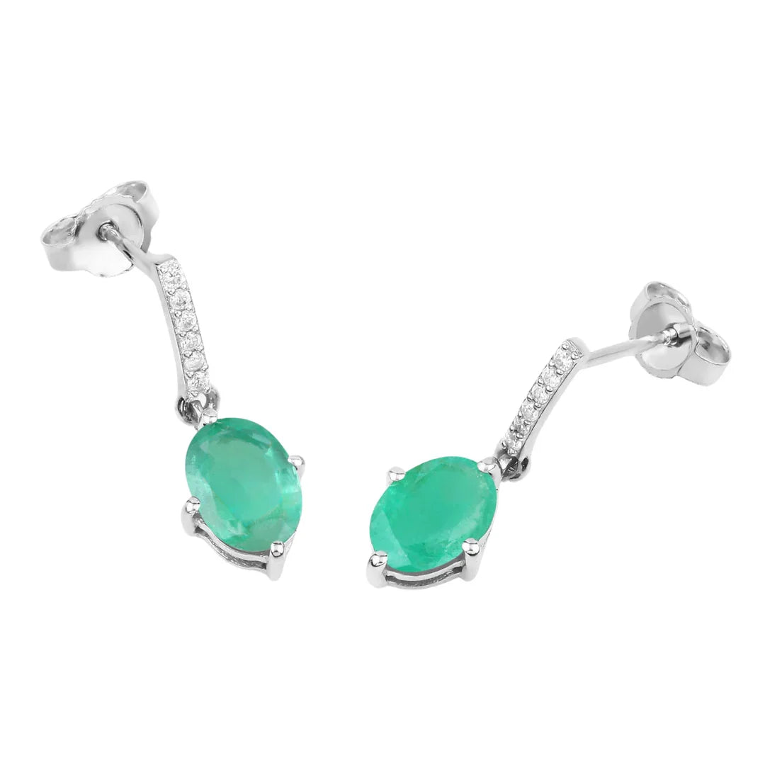 Genuine Zambian Emerald Diamond 10K Gold Oval Earrings