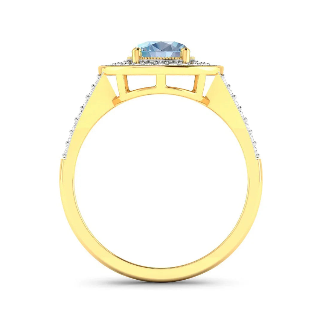 Genuine Aquamarine Diamond Halo Ring