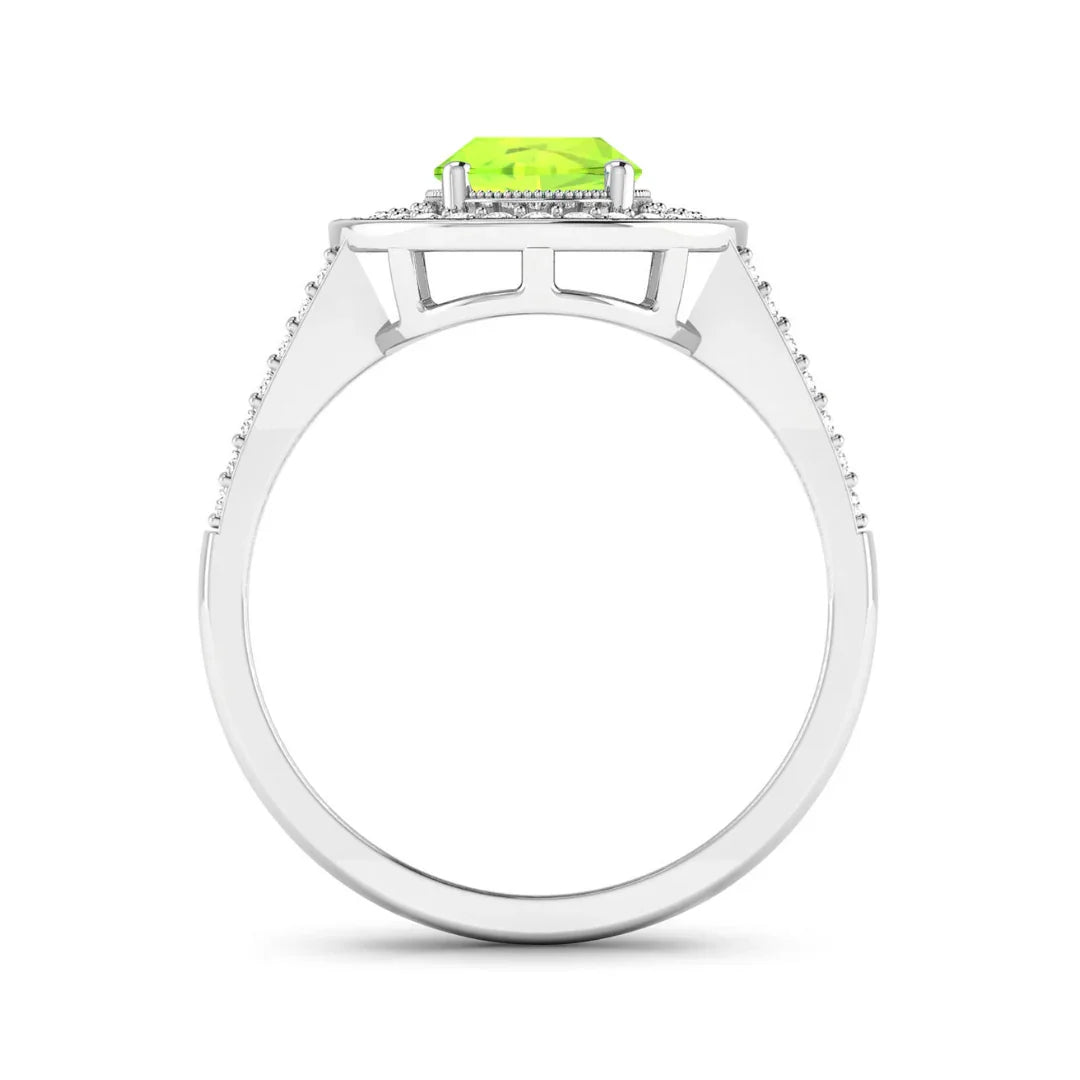 Genuine White Diamond and Peridot Halo Ring