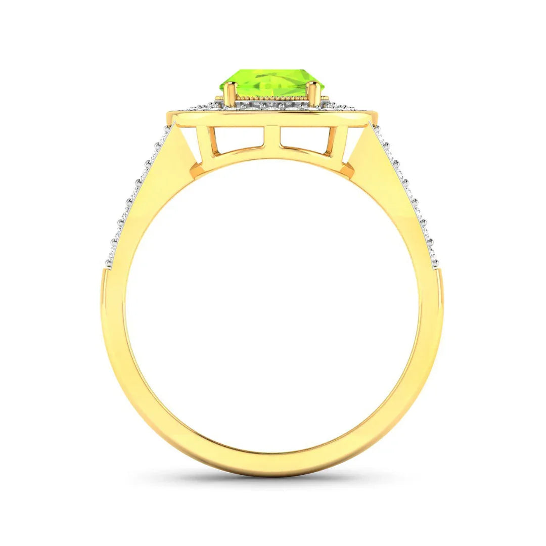 Genuine White Diamond and Peridot Halo Ring