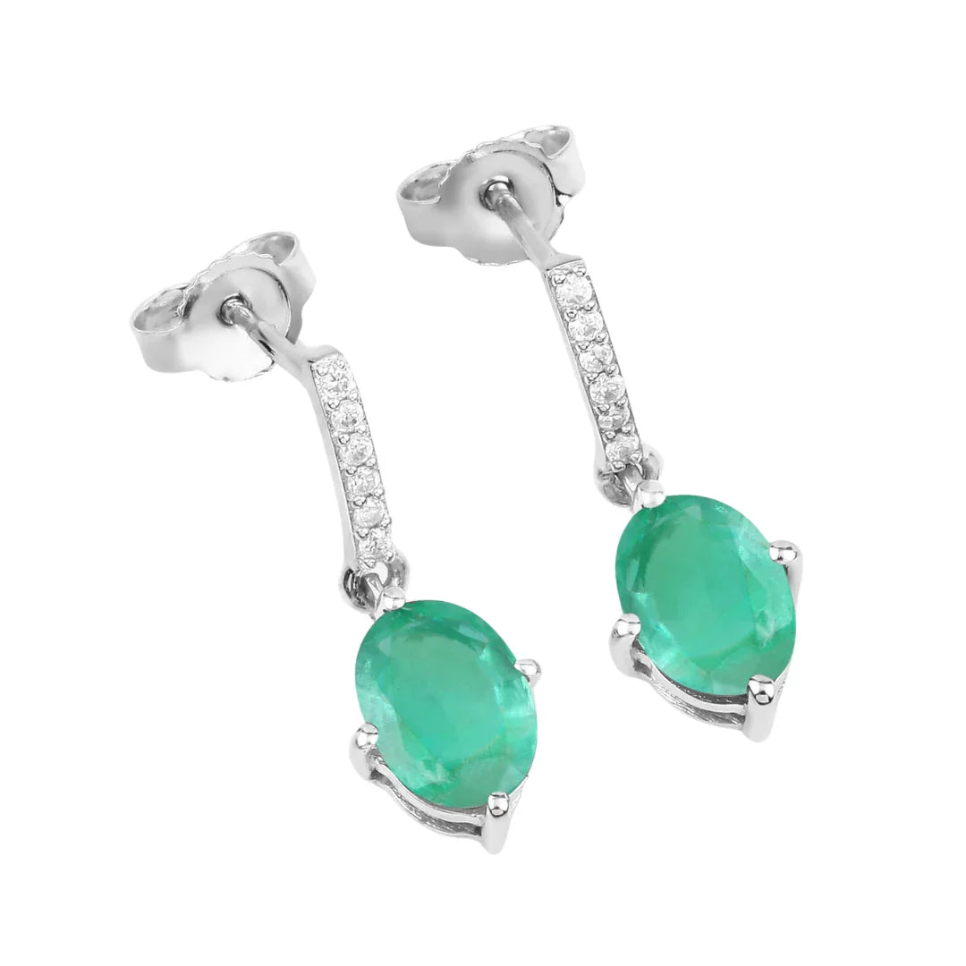 Genuine Zambian Emerald Diamond 10K Gold Oval Earrings