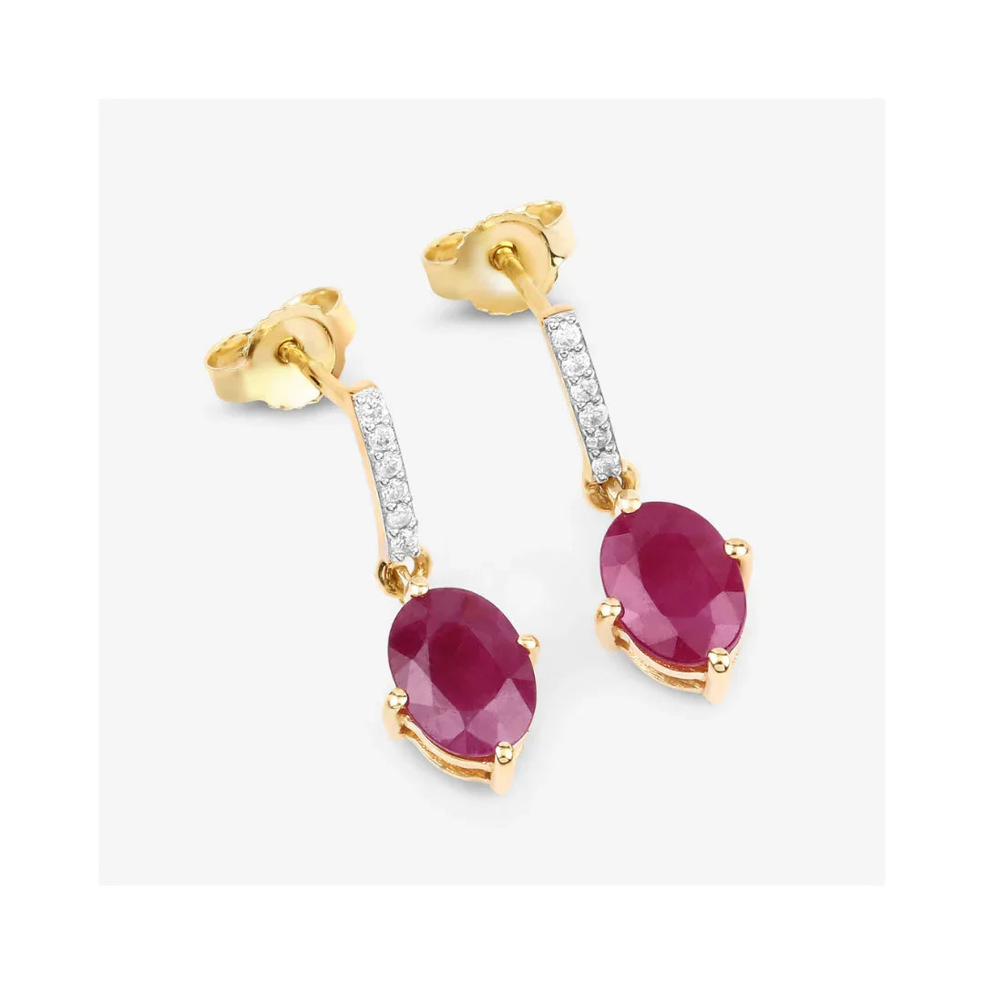 Genuine Ruby and White Diamond 10K Gold Earrings