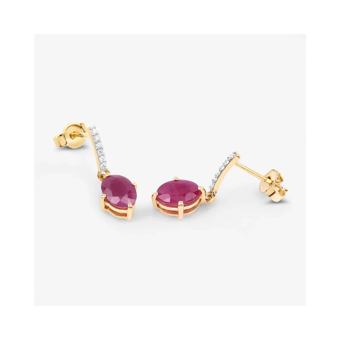 Genuine Ruby and White Diamond 10K Gold Earrings