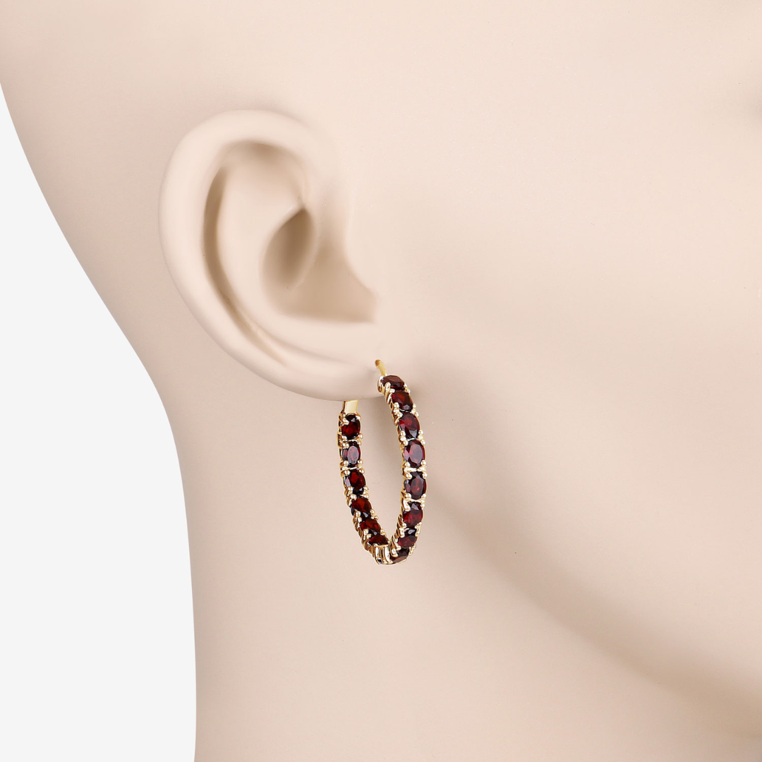 Sterling Silver Garnet Hoop Earrings