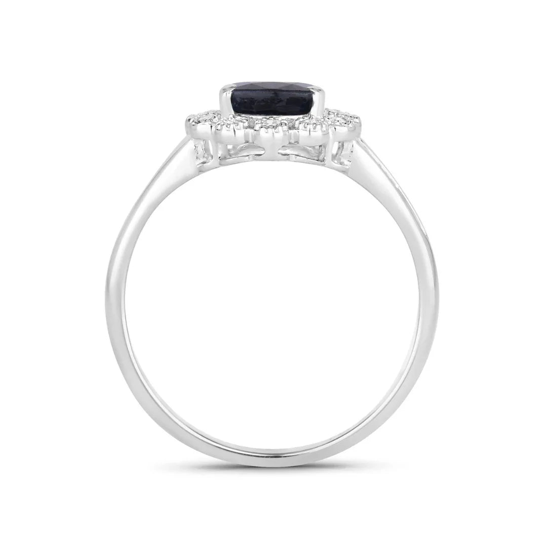 Genuine 10K Blue Sapphire and White Diamond Ring