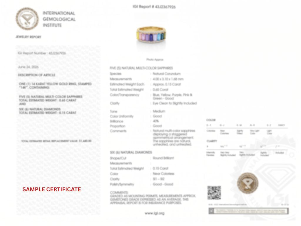 IGI Certified 2.35 Ct Baguette Multi Color Unheated Sapphire and Diamond 14K Gold Eternity Engagement Band Ring