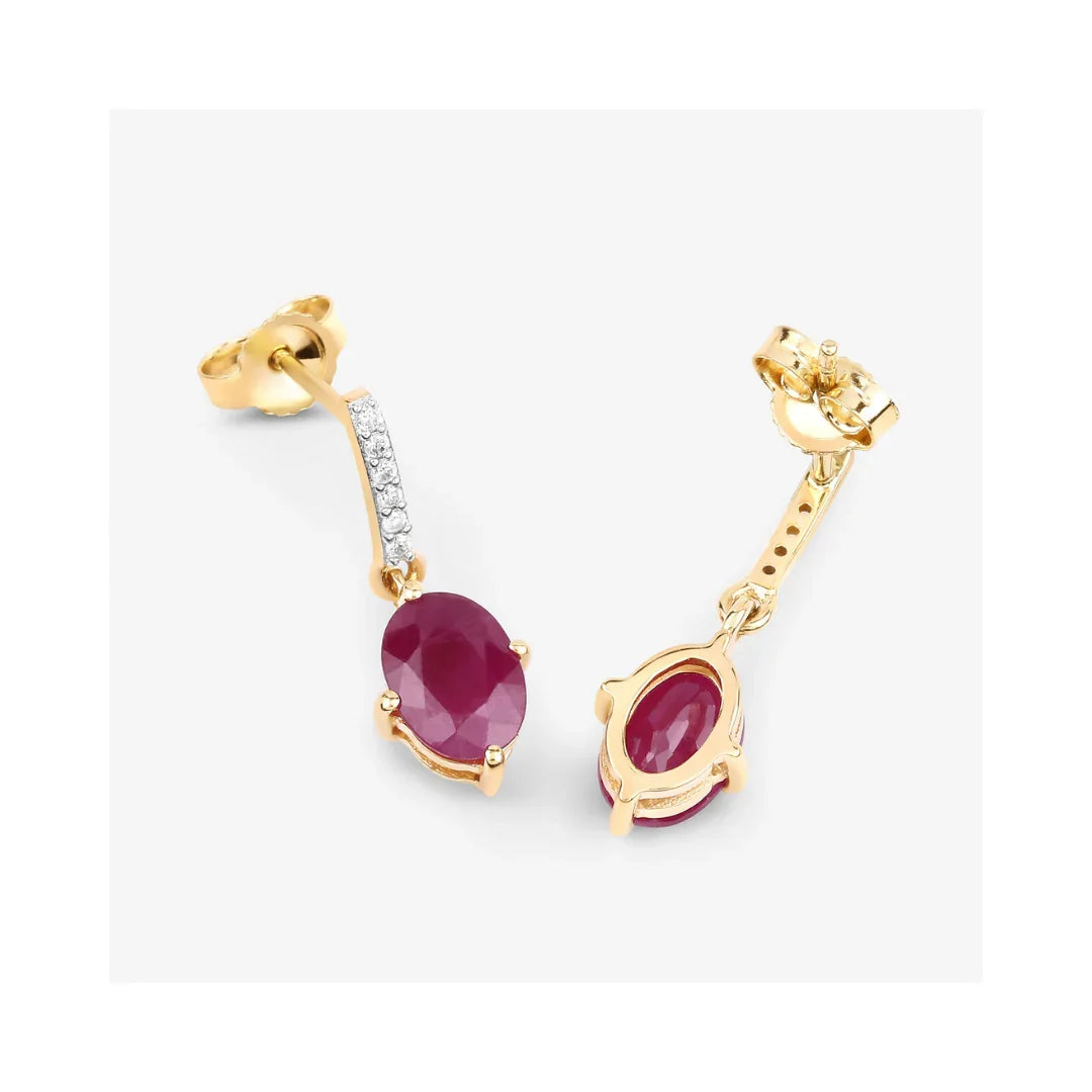 Genuine Ruby and White Diamond 10K Gold Earrings