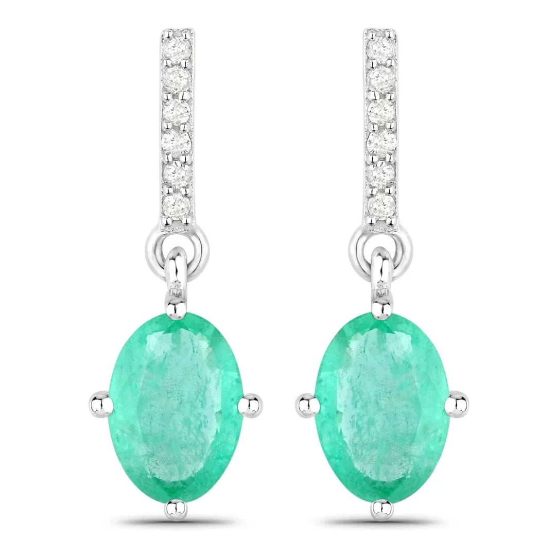 Genuine Zambian Emerald Diamond 10K Gold Oval Earrings