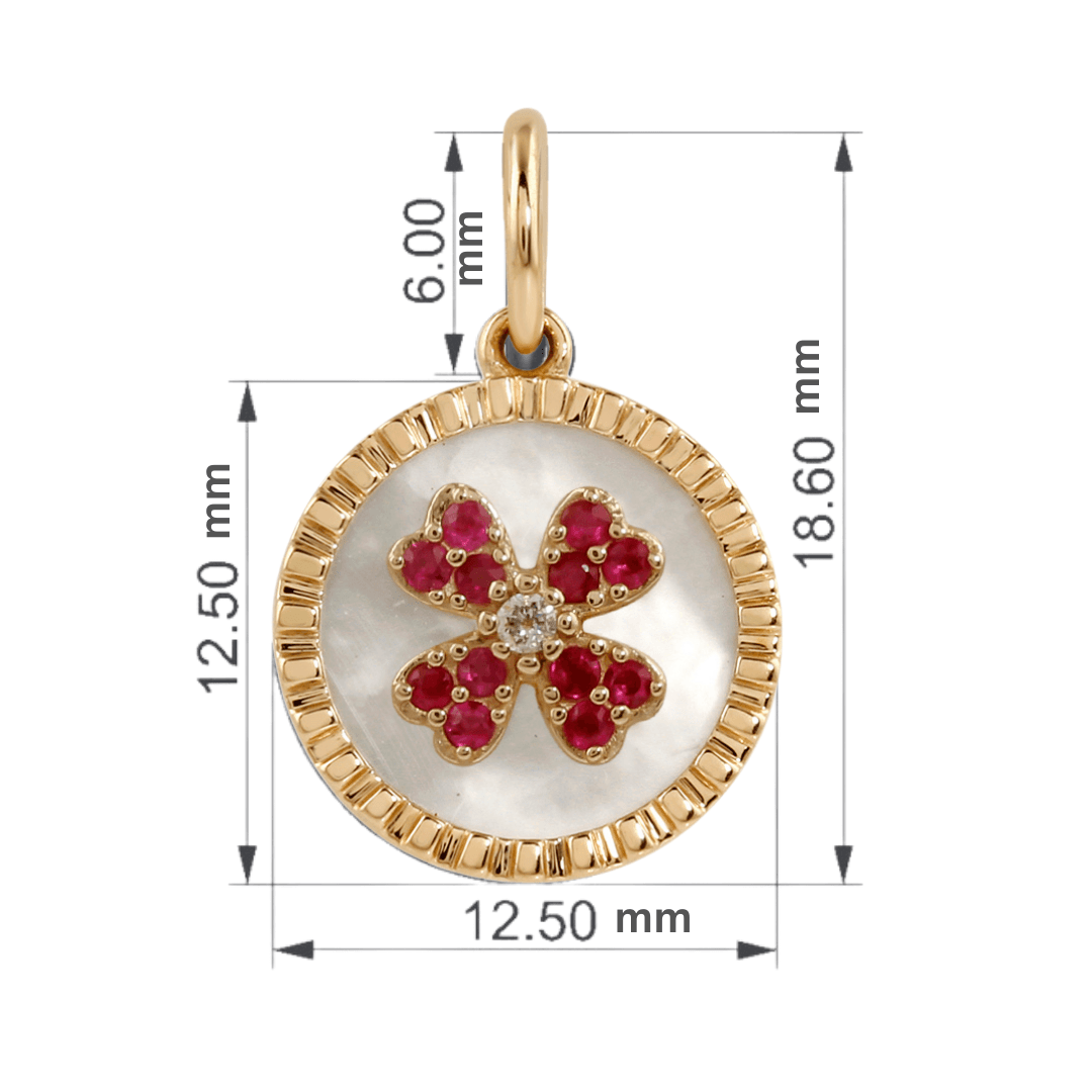 Collier avec pendentif en nacre et rubis en forme de trèfle