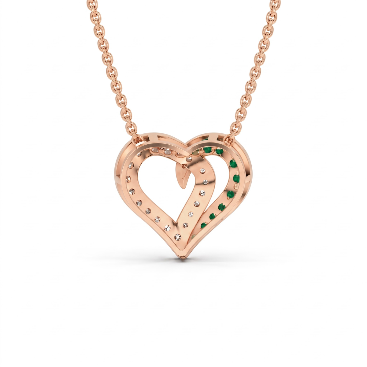 0.64 Cttw Round Green Emerald and Lab Grown Diamond 14K Gold Pave Open Heart Pendant Necklace