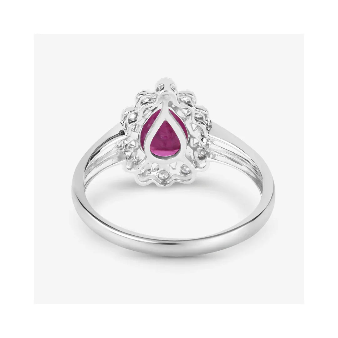 Genuine 10K Ruby and White Diamond Halo Ring