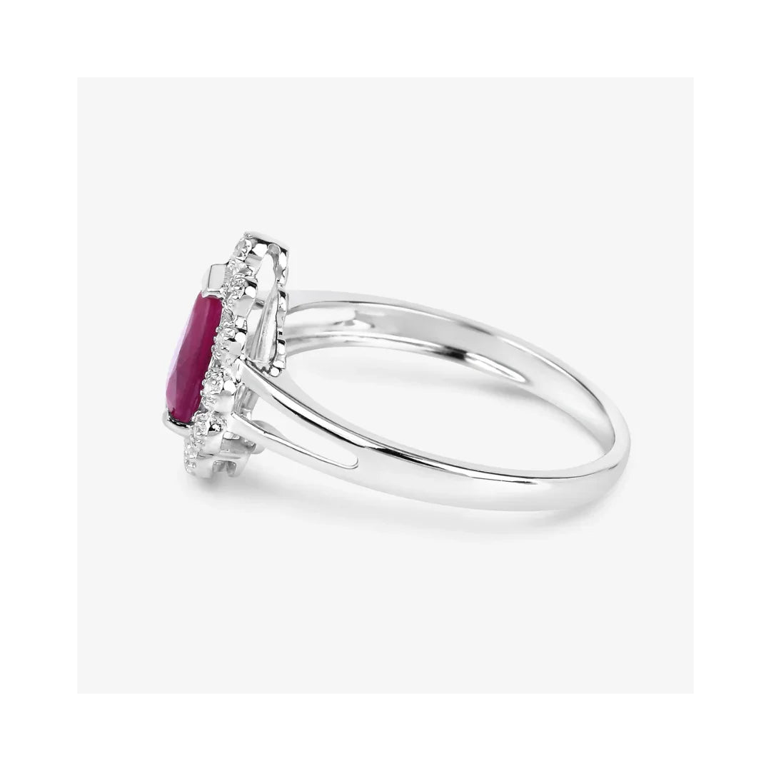Genuine 10K Ruby and White Diamond Halo Ring