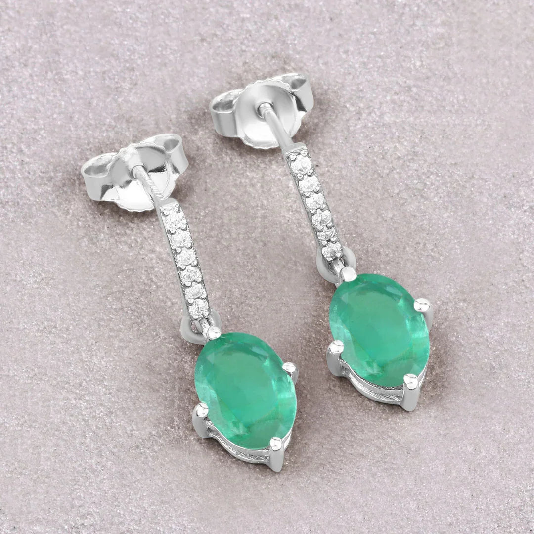 Genuine Zambian Emerald Diamond 10K Gold Oval Earrings