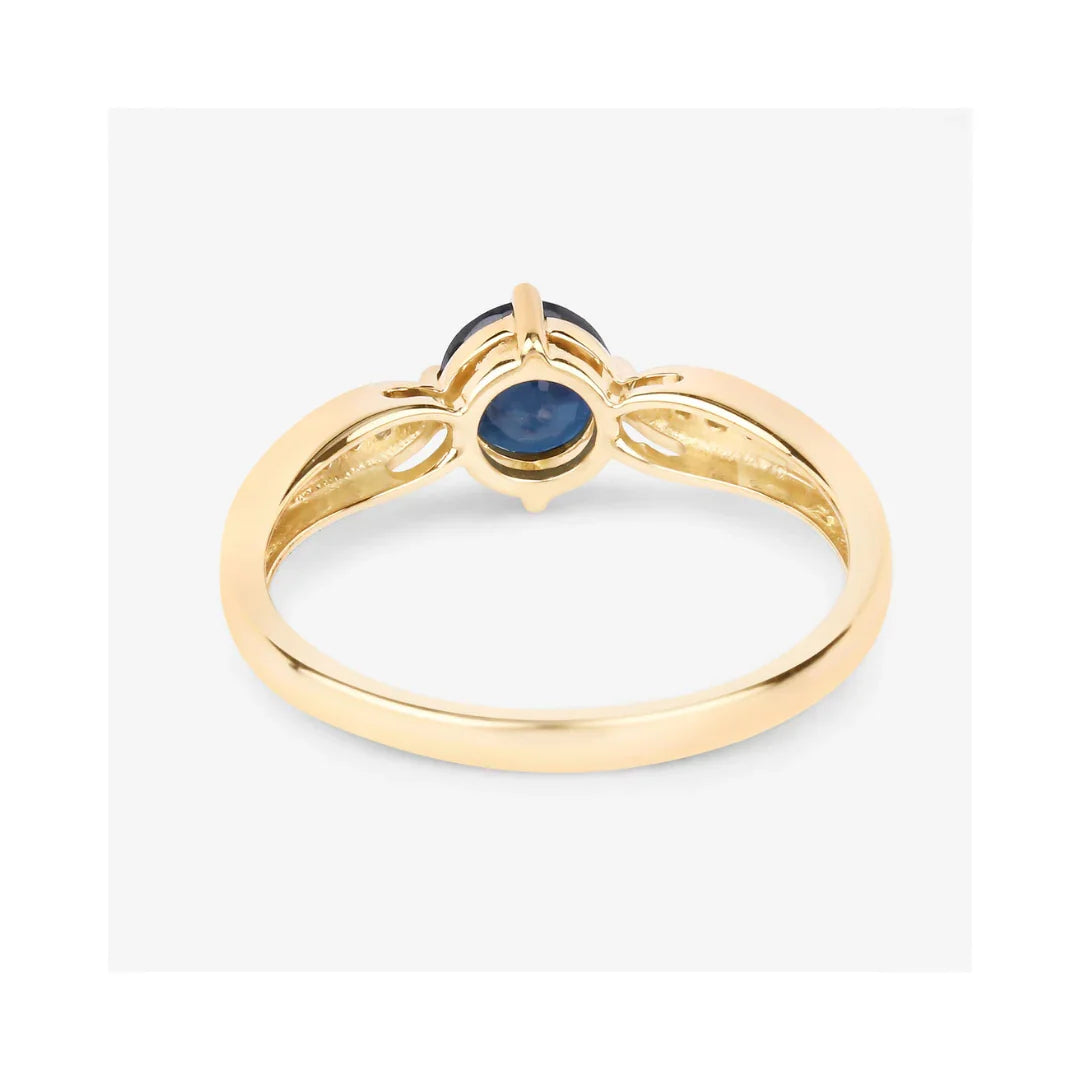 Genuine 10K Blue Sapphire Diamond Cocktail Ring