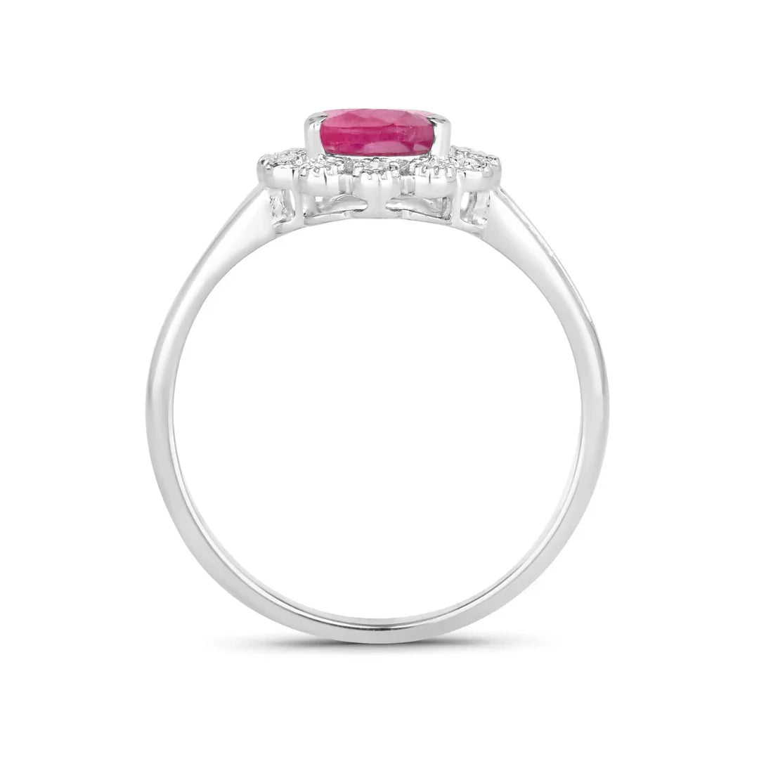Genuine 10K Ruby and White Diamond Halo Ring